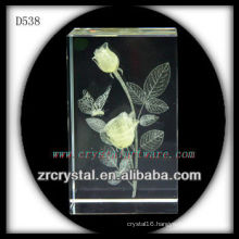 K9 3D Laser Yellow Rose Inside Crystal Block